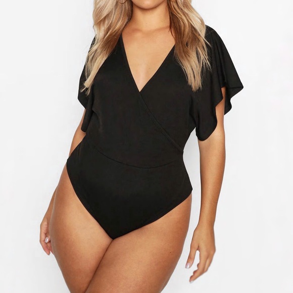 Boohoo Tops - Boohoo Plus black Wrap short sleeve bodysuit NWT size 14